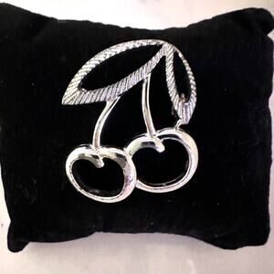 Silver Tone Double Cherry Brooch Pin Signed Sarah Coventry Silver Tone Vintage‎
